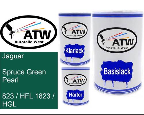 Jaguar, Spruce Green Pearl, 823 / HFL 1823 / HGL: 500ml Lackdose + 500ml Klarlack + 250ml Härter - Set, von ATW Autoteile West.